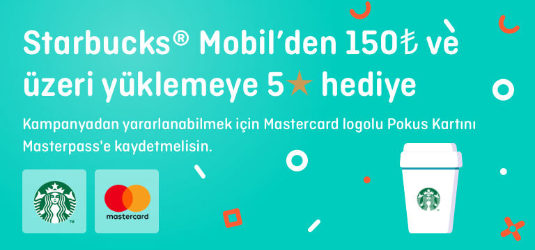 Starbucks Mobil’den 150 TL ve üzeri yüklemene 5 yıldız hediye!